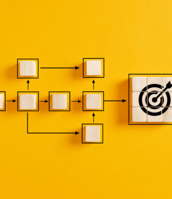 Business goal achievement, workflow and process automation flowchart.