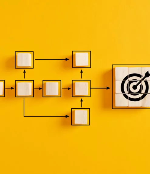 Business goal achievement, workflow and process automation flowchart.